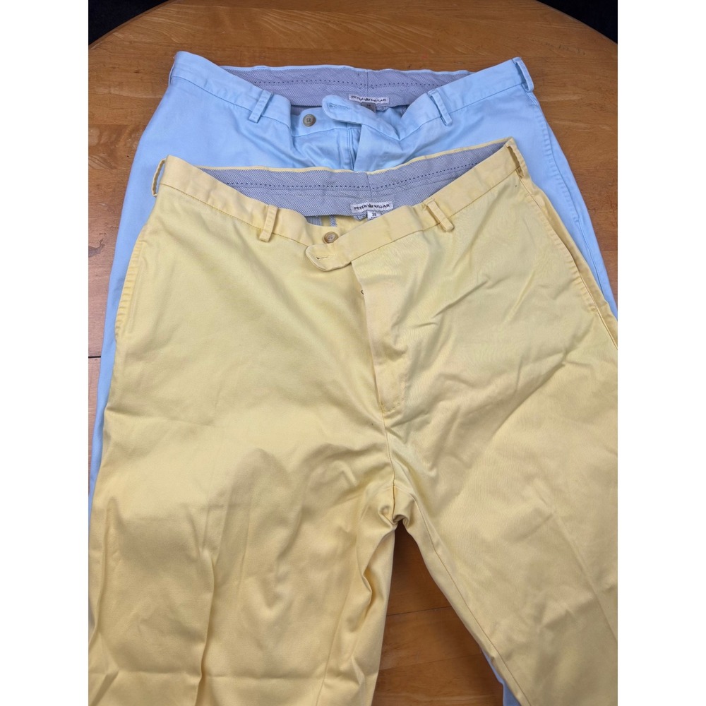 Lot of 2 Peter Millar Mens Pima Cotton Chino Pants 38 Blue Yellow Pastel Preppy